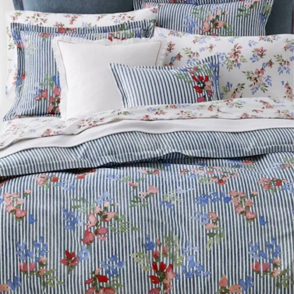 Lauren Ralph Lauren Maggie Indigo Floral Stripe King Duvet Cover Set
